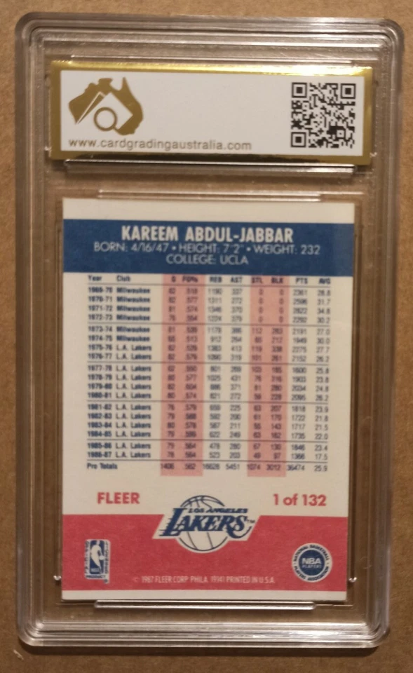 Kareem Abdul Jabbar Fleer 1987/1988 - NBA Card #1 - CGA 9 MINT not PSA - Image 2 of 2