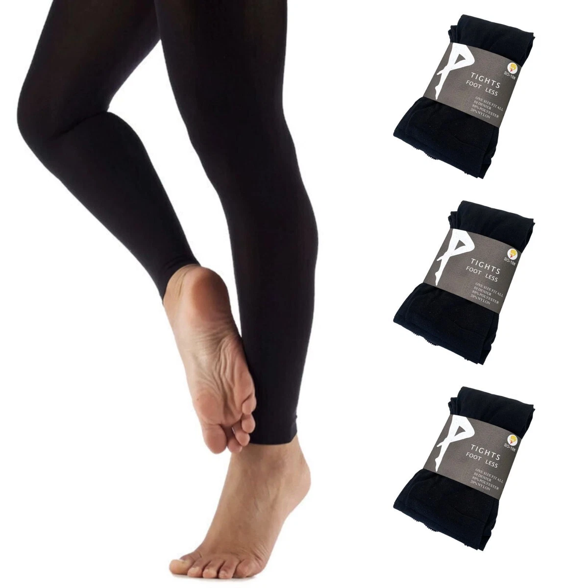 Buy 3x Womens Ladies Footless Tights Stockings Pantyhose Leg Hosiery Thermal  - Black Online