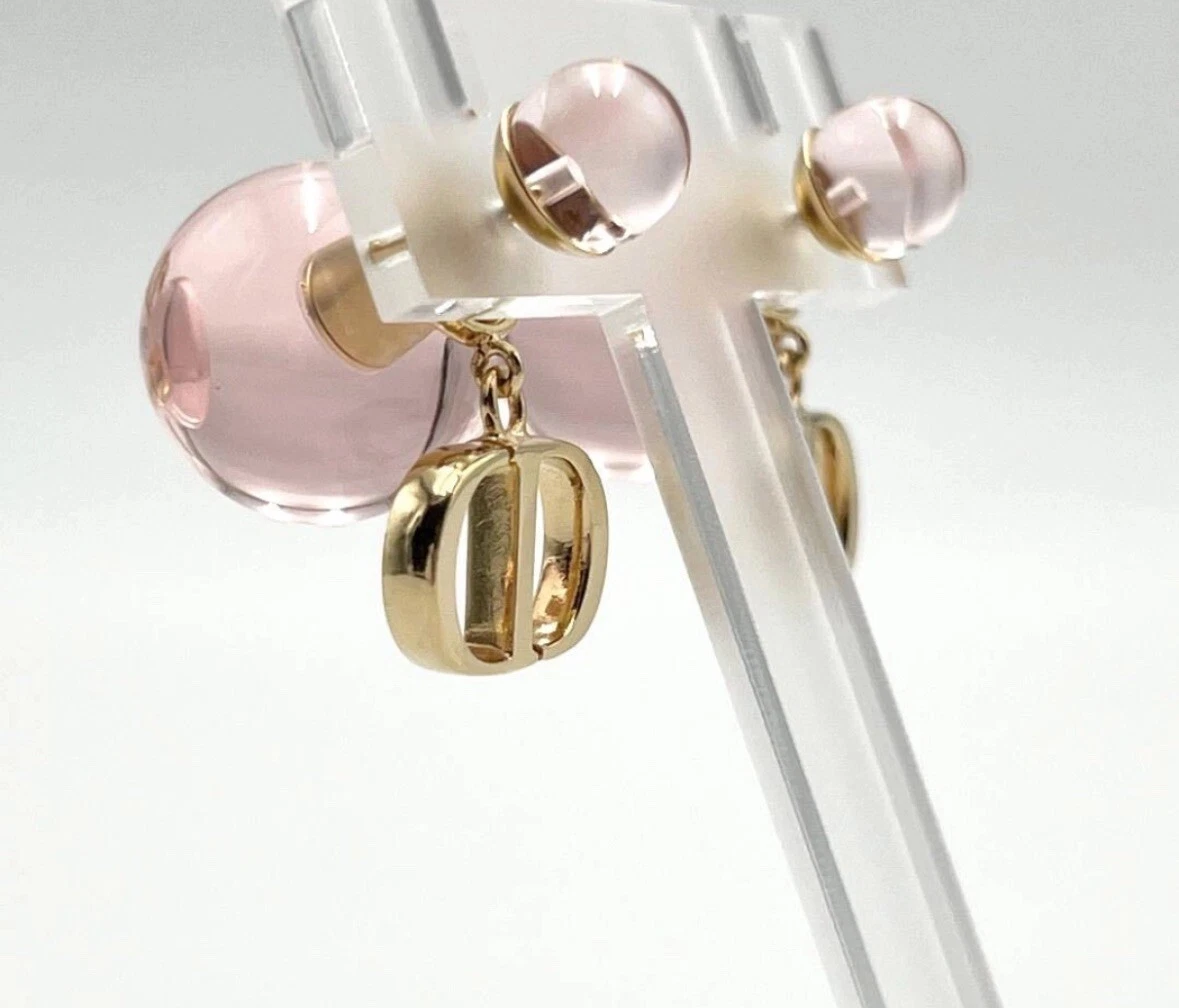 Boucles d'oreilles authentiques Christian Dior Tribales rose clair angle tribal or logo CD