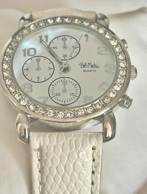 Designer Bob Mackie Watch Chronometer white band NWOT In Box Needs Battery