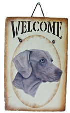 Slate Welcome Plaque Weimaraner Dog Breed Hand Crafted Stencil Leather 8" x 12"