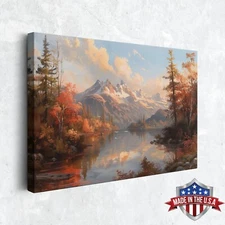 Fall Color Burst by Mountain Lake Wall Art - Home Decor Canvas Print Art Poster