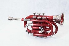 MINI POCKET TRUMPET RED NICKEL MADE OF PURE BRASS FREE HARD CASE M/P