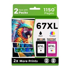 67XL Ink Cartridges Black/Color Combo Pack Replacement for HP 67 Ink XL 6055 ...