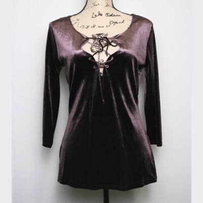 BKE Gimmicks Women Size M Purple Velour Tie Neck Open Back Whimsigoth NWT