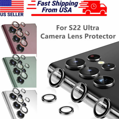 For Samsung Galaxy S22 Ultra 9H Tempered Glass Metal Camera Lens Protector Cover