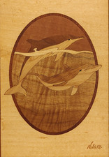 HUDSON RIVER INLAY PICTURE - DOLPHINS - WOOD MARQUETRY by 7 x 10