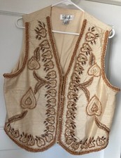 Vintage Rafaella Beautiful 100% Silk Women's Vest With Wood Beads Size Large
