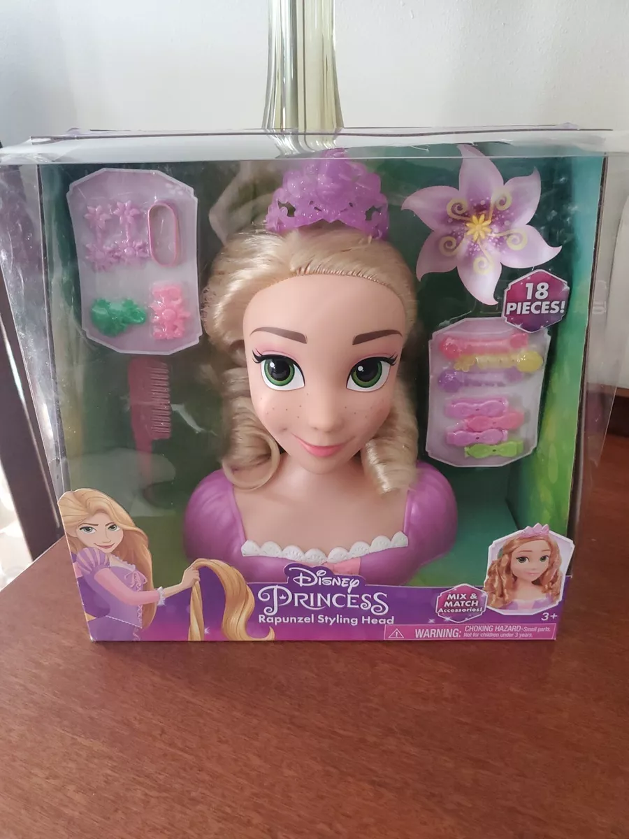 Disney Princess Rapunzel Styling Head, Blonde Hair, 10 Piece Pretend Play Set, Tangled, by Just Play