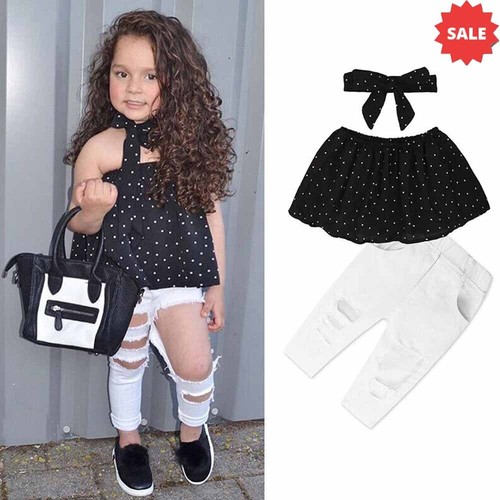 Kids Baby Girls Clothes Vest + Pants Headband Outfits Casual Set Summer Fashion