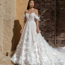 Tulle Wedding Dresses With 3D Flowers Off Shoulder Sweetheart Bridal Gowns  