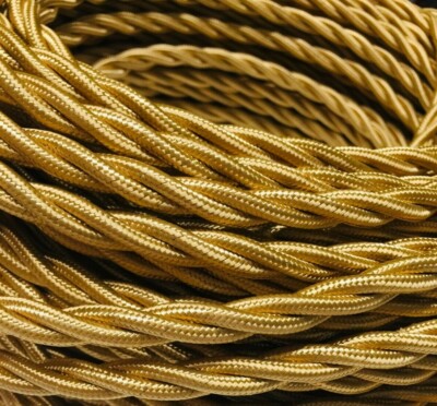 Design Textilkabel 3x0,75 geflochten Gold 3-adrig Ersatzkabel EU Qualität Edel