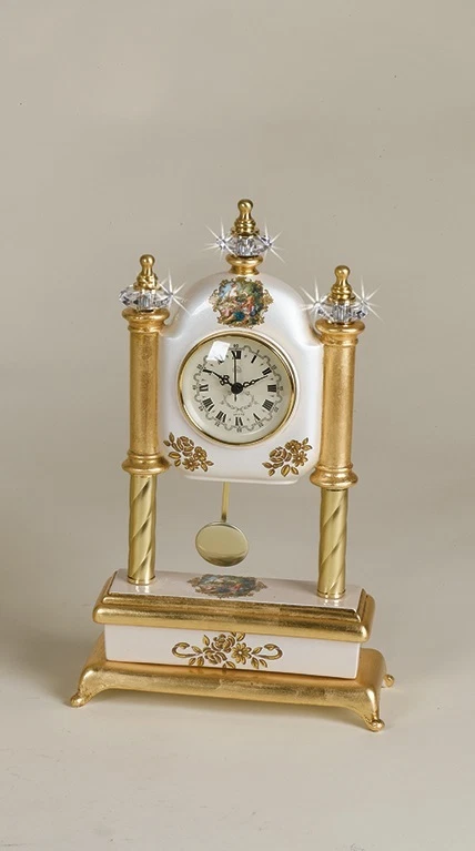 OROLOGIO DA TAVOLO IN FOGLIA ORO CON SWAROVSKI DECRO DAME VIA