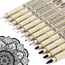 Micro Fineliner Drawing Art Pens 12 Black Fine Line Waterproof Ink Set Artist