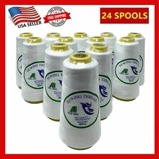 24 Big Spools Sewing Thread Polyester 40S/2 WHITE 2500 yards each Spool NEW