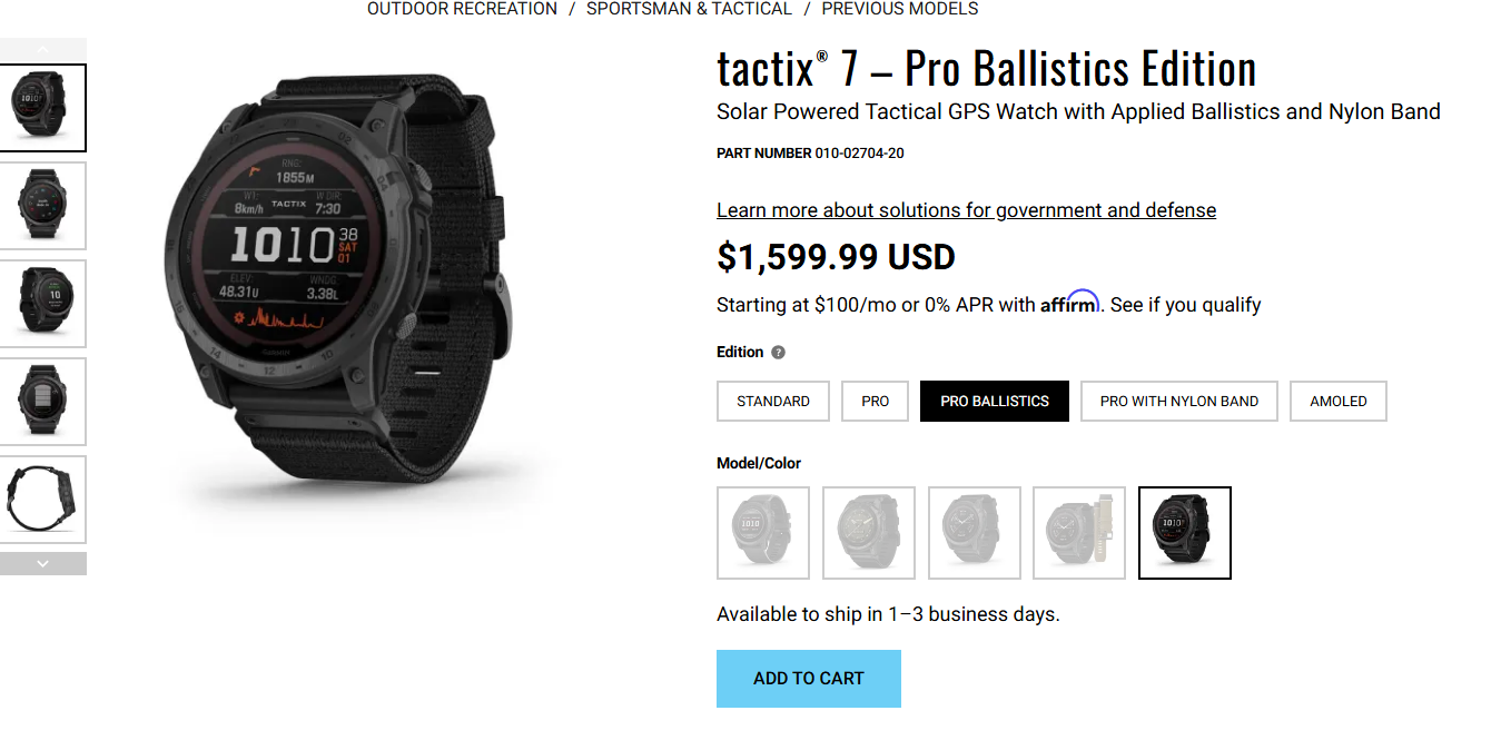Garmin tactix 7 Pro Ballistics GPS Watch in Black - Tactical Multisport Smartwatch-image