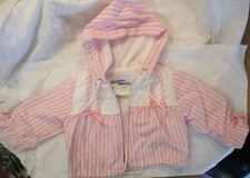 VTG 18 M Girl Pink Pin Stripes Polk-a-dots Zip Up Jacket Hood Fleece 80s USA