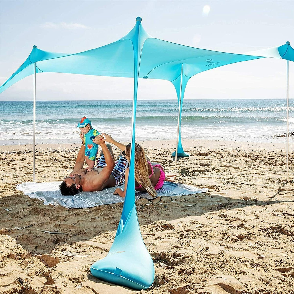 SUN NINJA Pop Up Beach Tent Sun Shelter UPF50+,Ground Pegs and