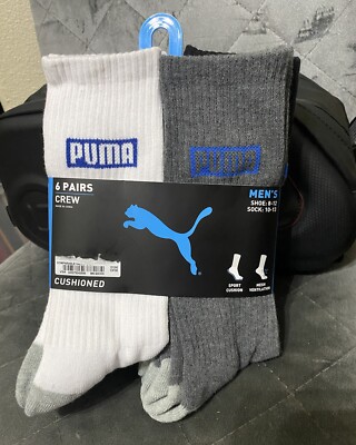 6Pack Men's Puma Crew Socks Sportstyle White / Gray /BLACKMen's