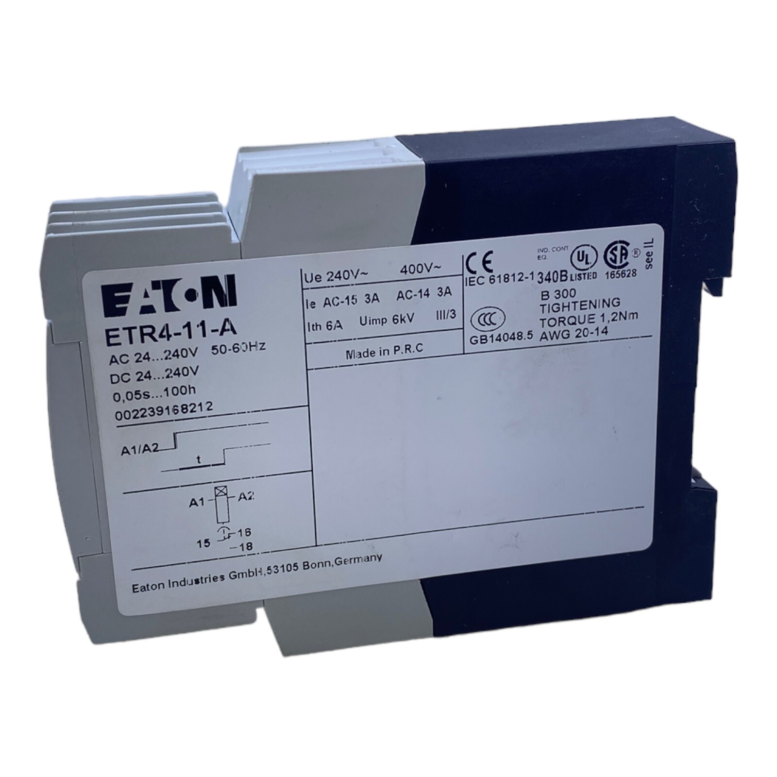 Eaton ETR411A Time Relay 24240V AC/DC 3A 240V DC 400V AC 50/60Hz DIN