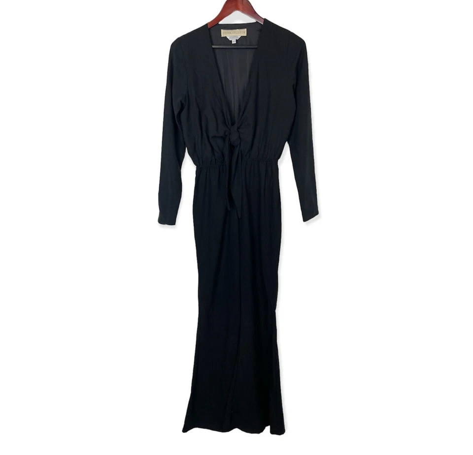 STONE COLD FOX Jumpsuit size Small 1 ‘Stardust’ TIE FRONT PLUNGE Flare Leg Black - image 3 of 4