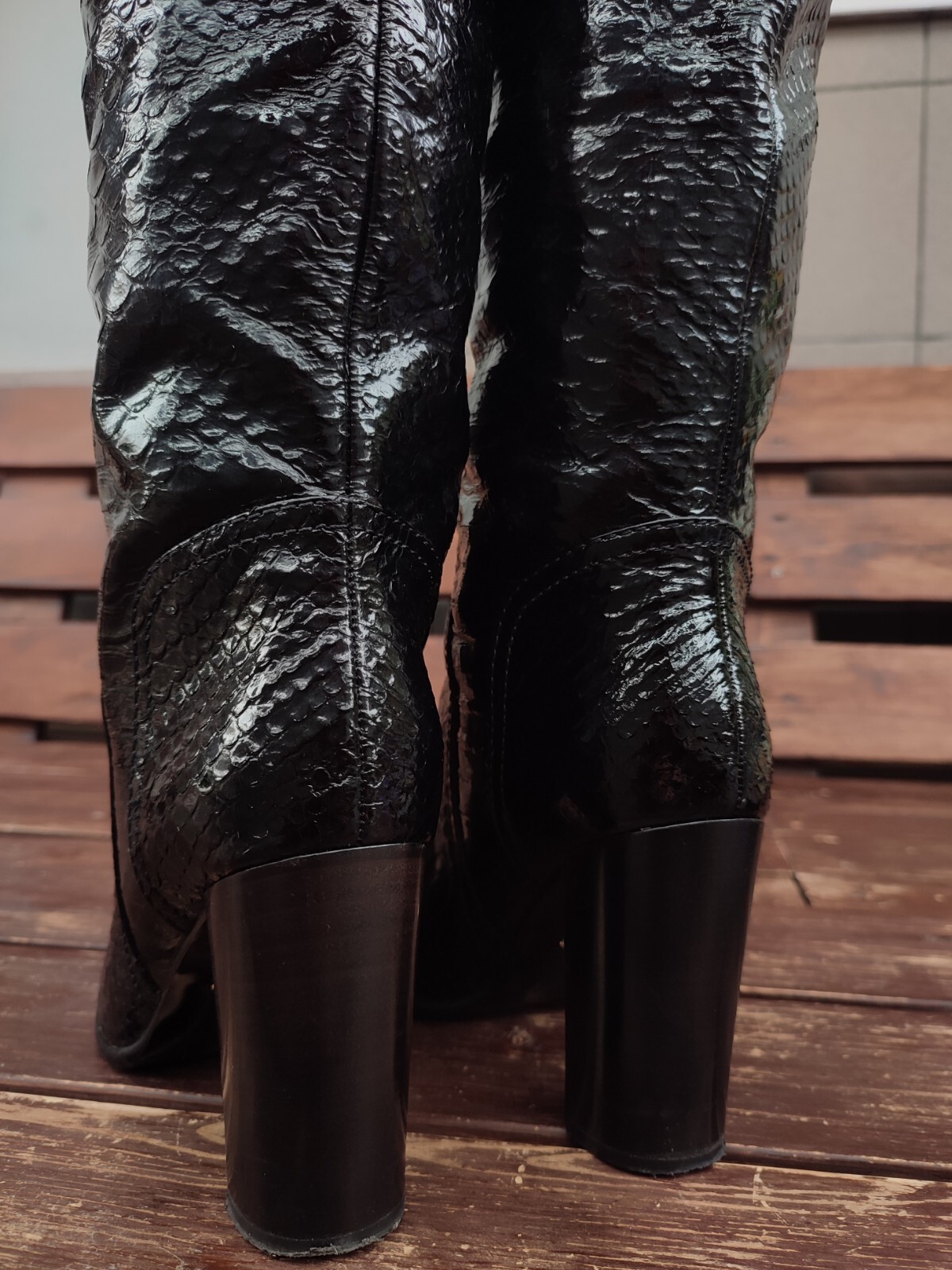 3500$ Sergio Rossi Black Knee High Python Patent … - image 12