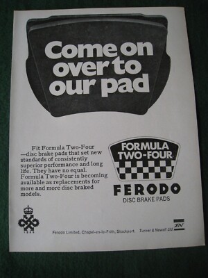 FERODO DISC BRAKE PADS FORMULA TWO-FOUR TURNER & NEWALL LTD ADVERT A4 FILE 11
