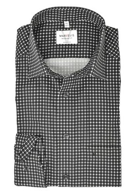 Marvelis Herren Businesshemd Modern Fit Kent Kragen ELA Muster Schwarz