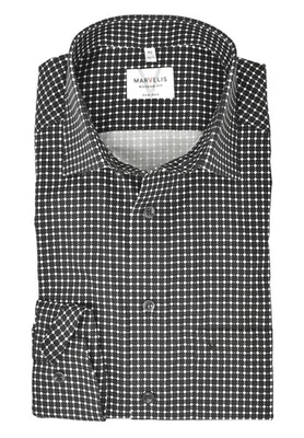 Marvelis Herren Businesshemd Modern Fit Kent Kragen ELA Muster Schwarz - Bild 1 von 4