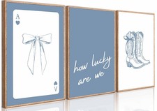 3Pcs Coastal Cowgirl Canvas Wall Art Blue Coquette Bow Boots How Lucky Are We...