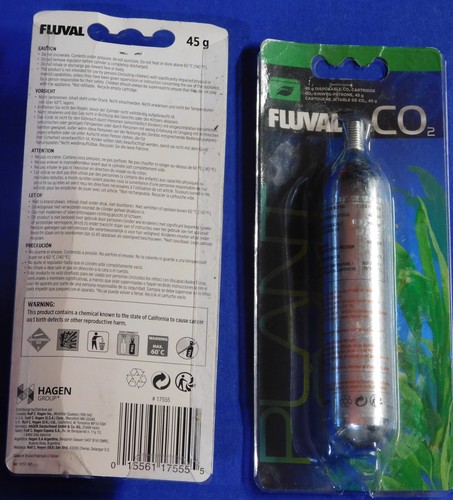 2 Unopened Fluval Disposable CO2 Single Cartridge .45g Size