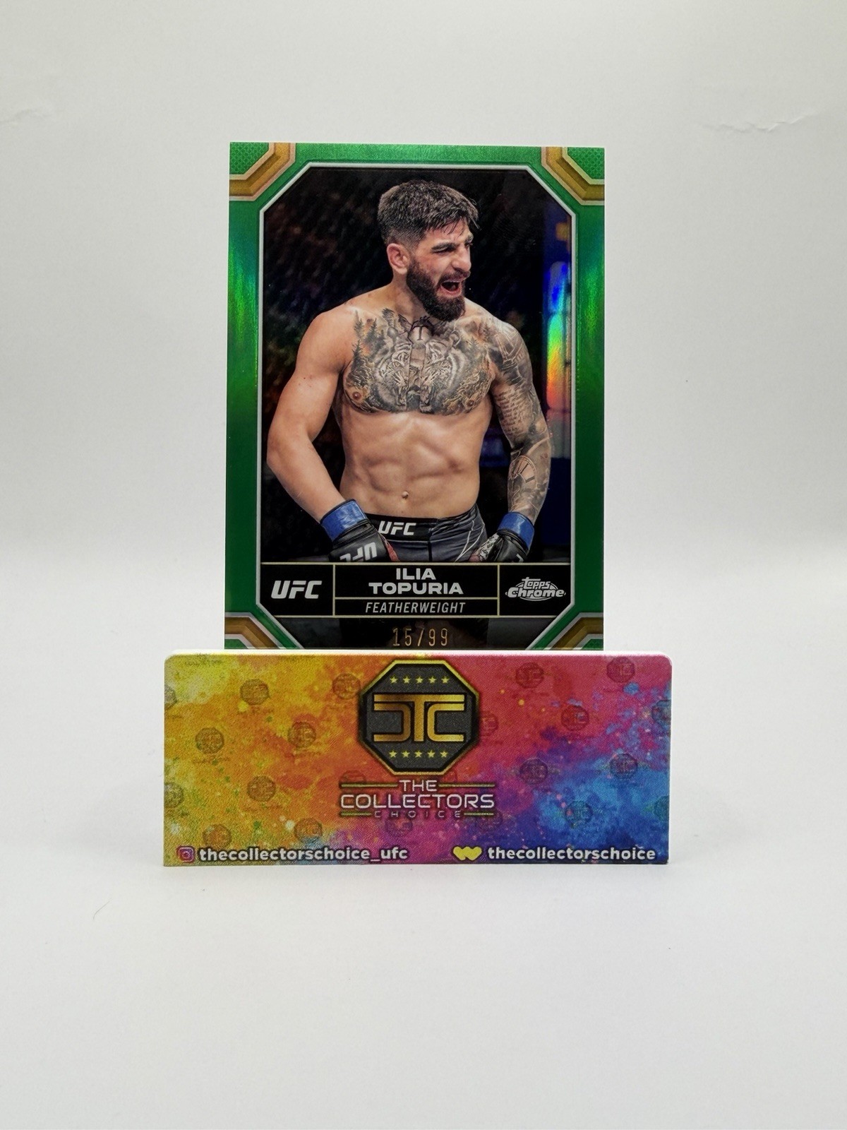 2024 Topps Chrome UFC - Ilia Topuria #77 Green Refractor /99