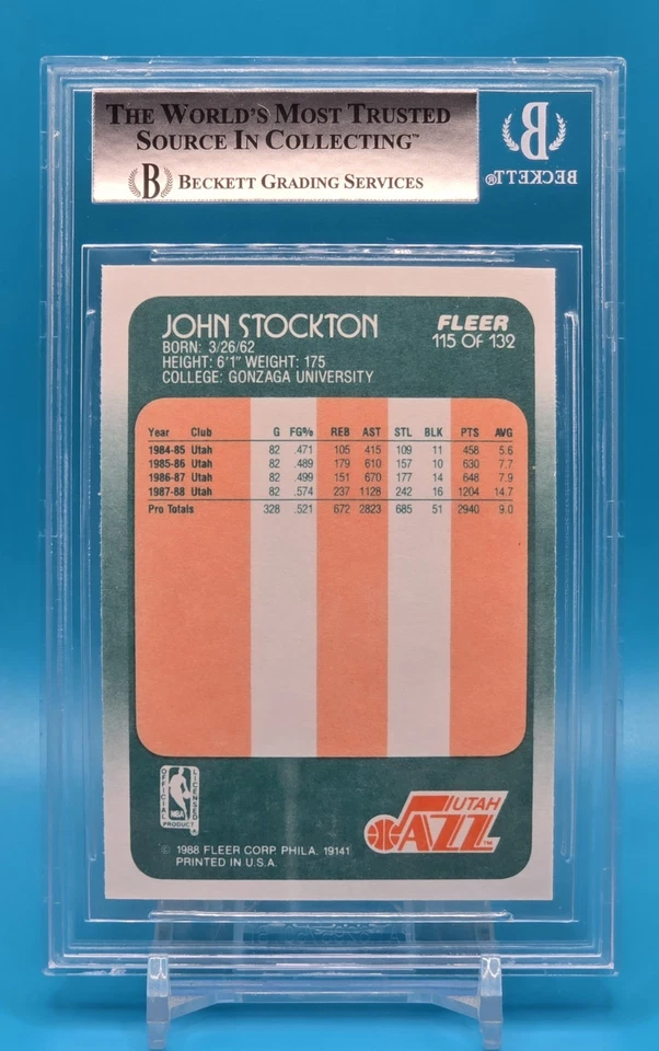 John Stockton RC 1988-89 Fleer #115 BGS 8,5 casi nuevo-como nuevo+ | Utah Jazz Foto 2 de 2