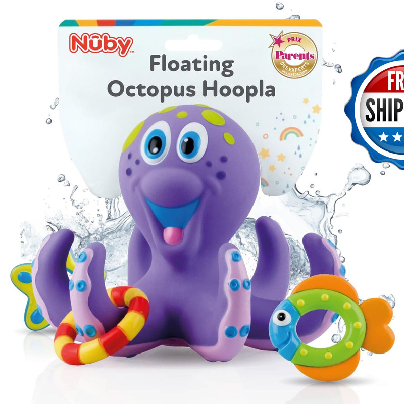 Nuby Floating Octopus 3 Hoopla Rings - Baby Toddler Bath Toy