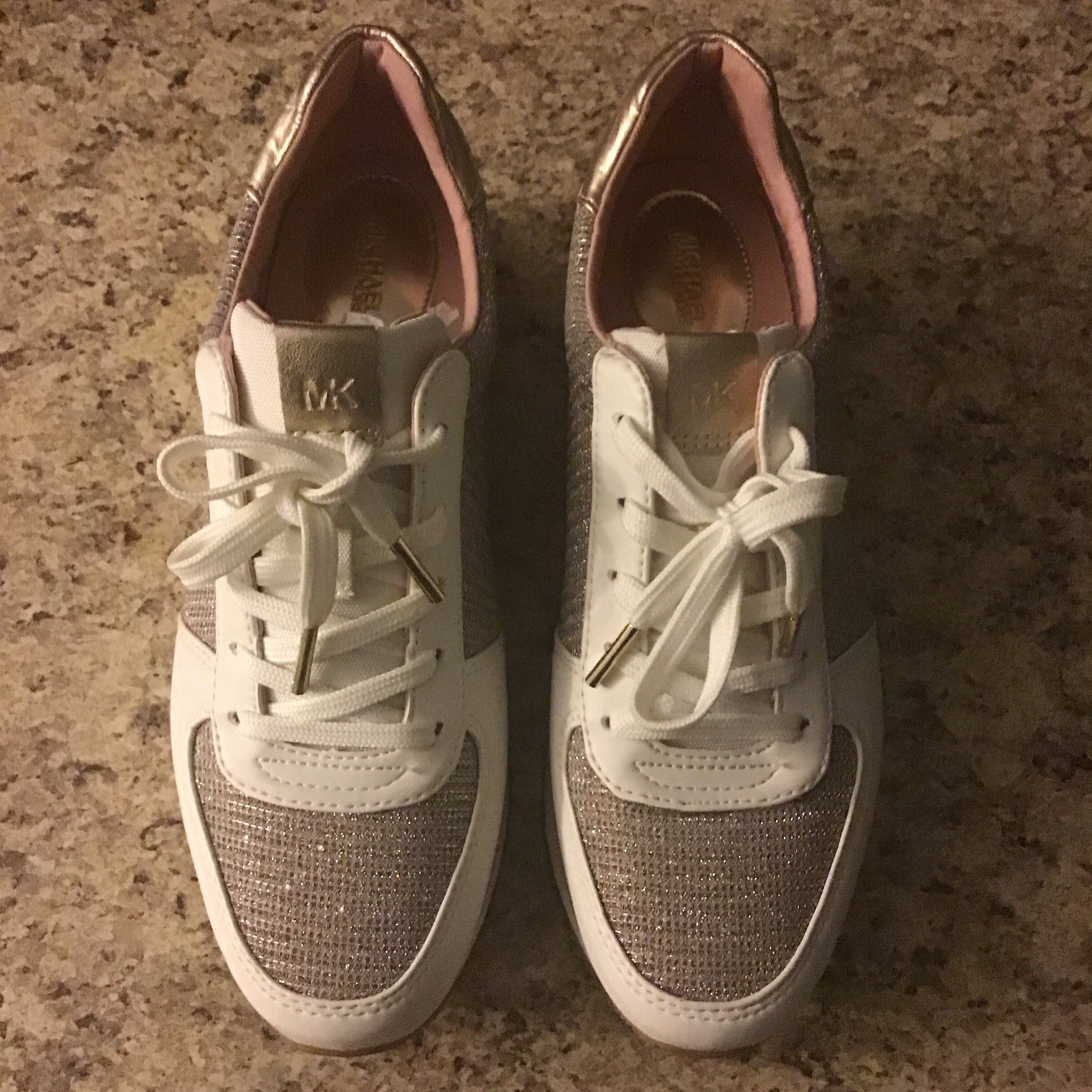 Michael Kors Monique Trainer White/Gold/Pink Sz 9 NEW 