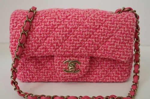 CHANEL 22K Barbie Pink Wool Quilted Single Flap Bag