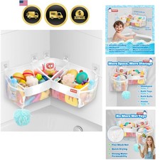 Stylish Nylon Bath Toy Organizer with Adhesive Hooks - Tidy 3-Pocket Design