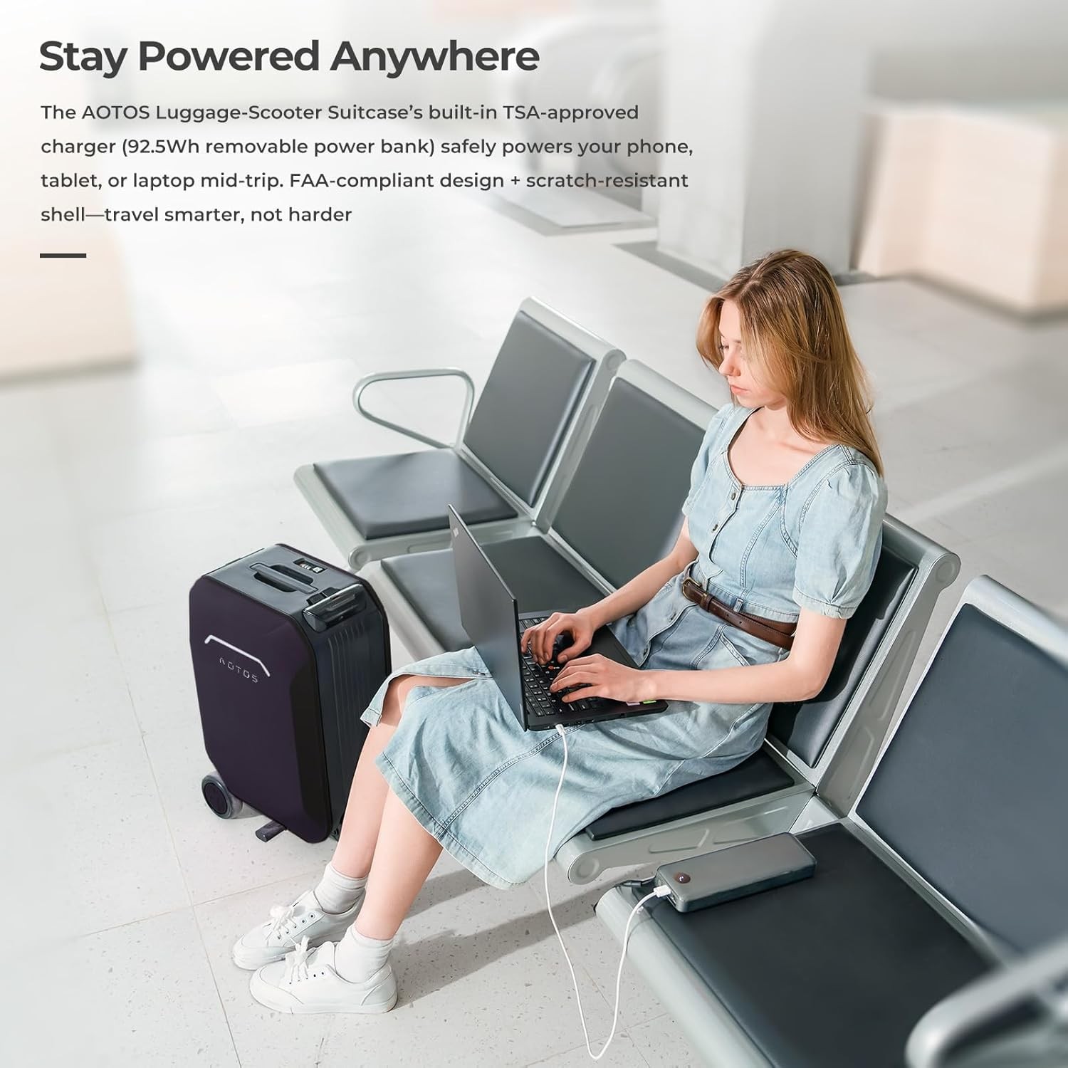 Electric Smart Rideable Suitcase Travel Buddy Riding Luggage Scooter--Black