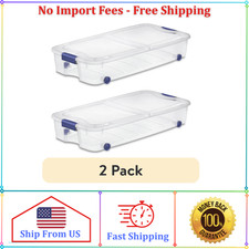 2 pack Sterilite 66 Quart Latching Underbed Wheeled Storage Bin, Clear Plastic