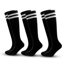 3 Pairs Kids Soccer Socks Striped Knee High Tube Socks One Size 3pairs-black
