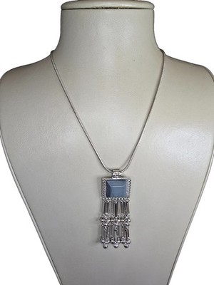 Stephan & Co Women's Trendy Long Silver Plated Gray Resin Pendant Necklace NWT