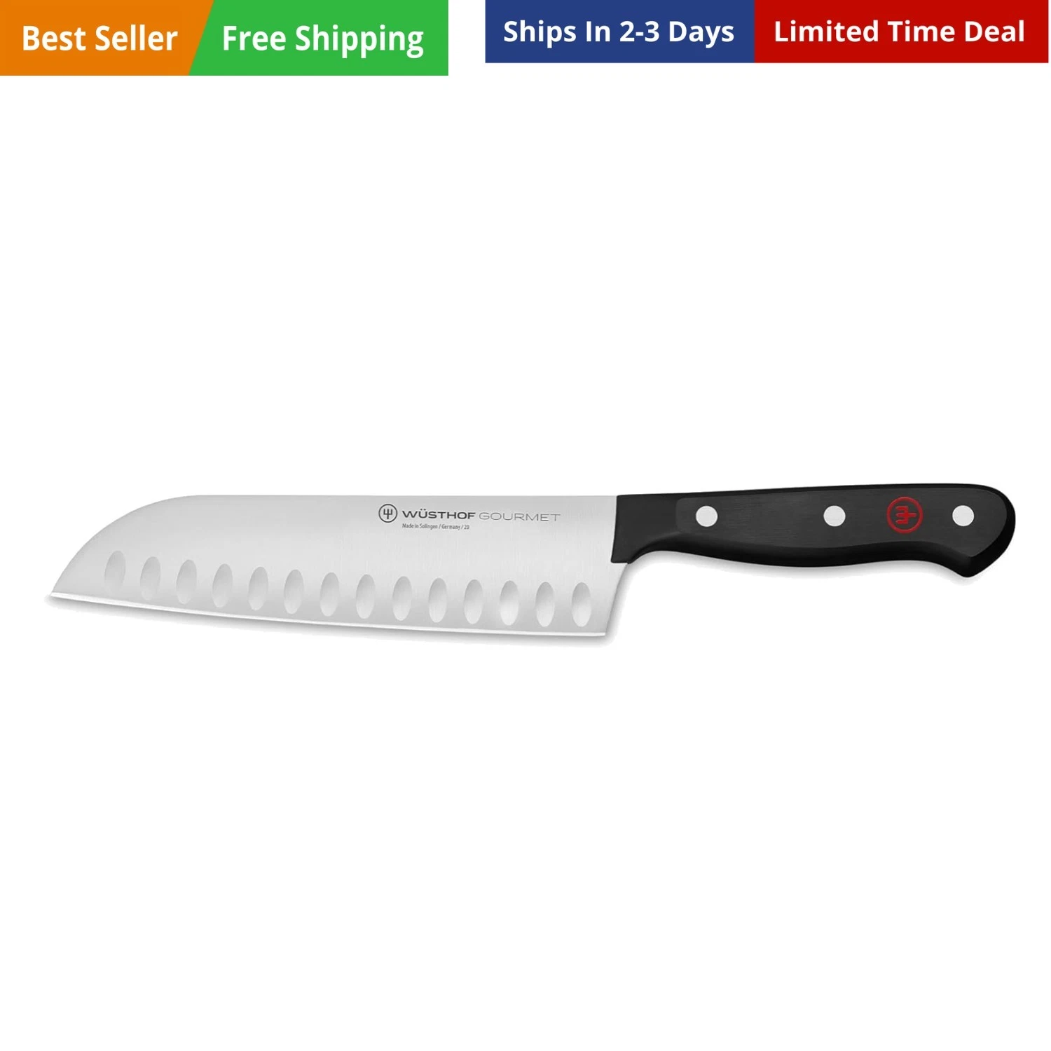 Gourmet 7" Hollow Edge Santoku Knife,Black