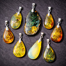 Natural Dominican Amber Pendant Green Blue Ye...