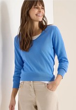 CECIL 303537 BASIC Pullover langarm Casual V-Ausschnitt Strickpullover blau