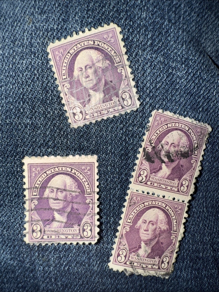РЕДКАЯ 1932 3 цента Джордж Вашингтон США почтовая марка фиолетовый/фиолетовый 4 упаковки - Изображение 4 из 4