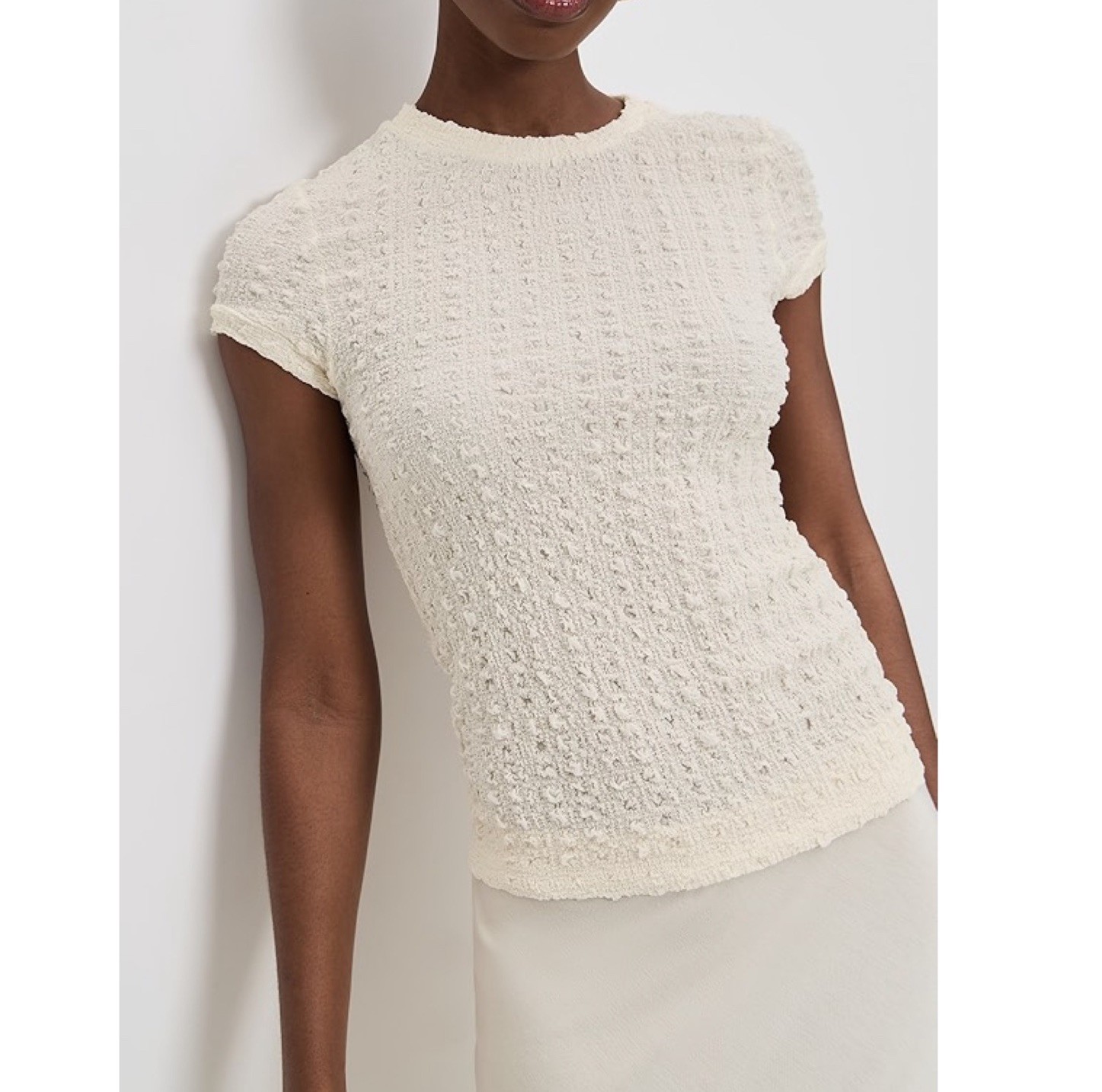 Enza Costa puckered cap sleeve tee in vanilla Size M