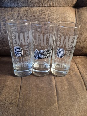 3 Jack Daniels Highball Glass 6.5'' Tall Boy Glasses Whiskey Distillery Barrel 