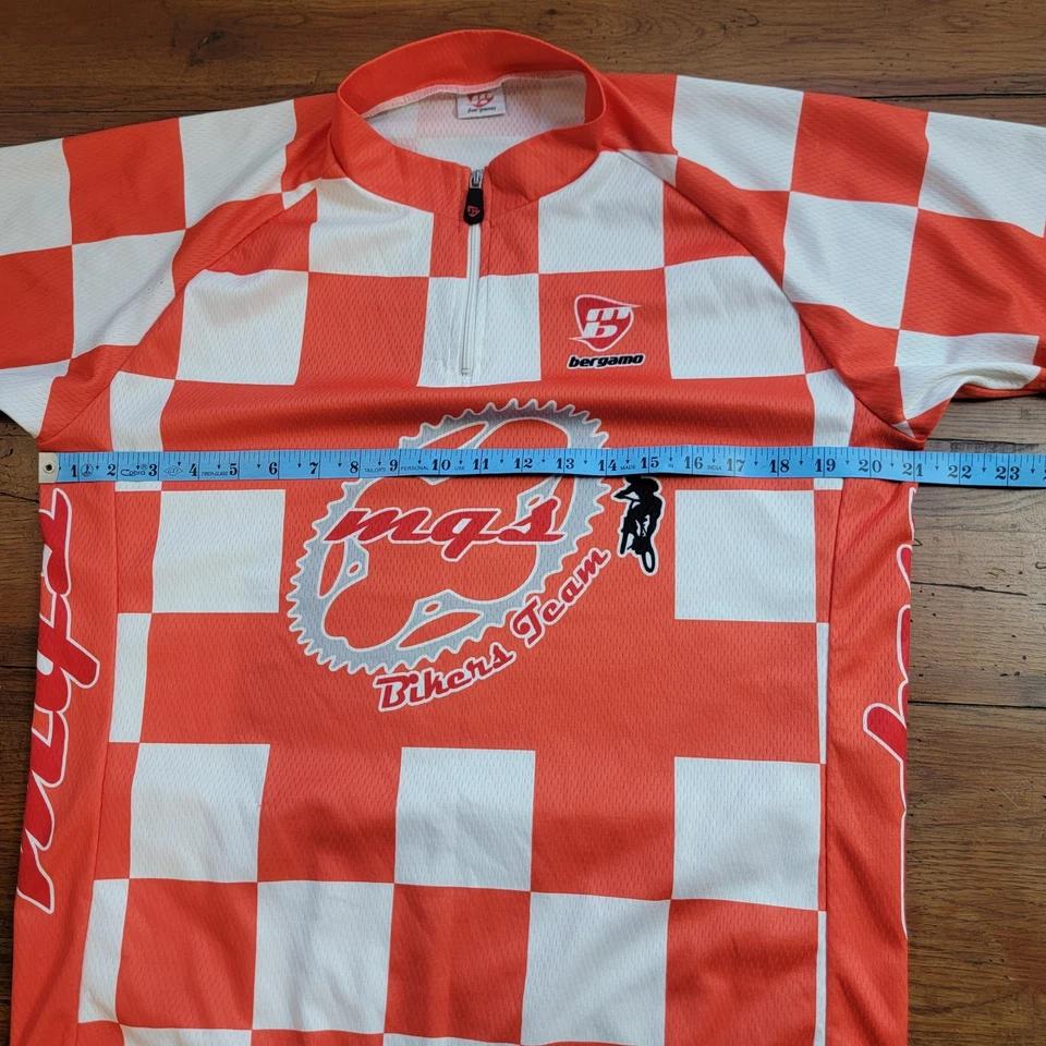 Camiseta deportiva de ciclismo vintage Bergamo XXL para hombre 21" P2P (8/10) 2XL naranja a cuadros Foto 3 de 4