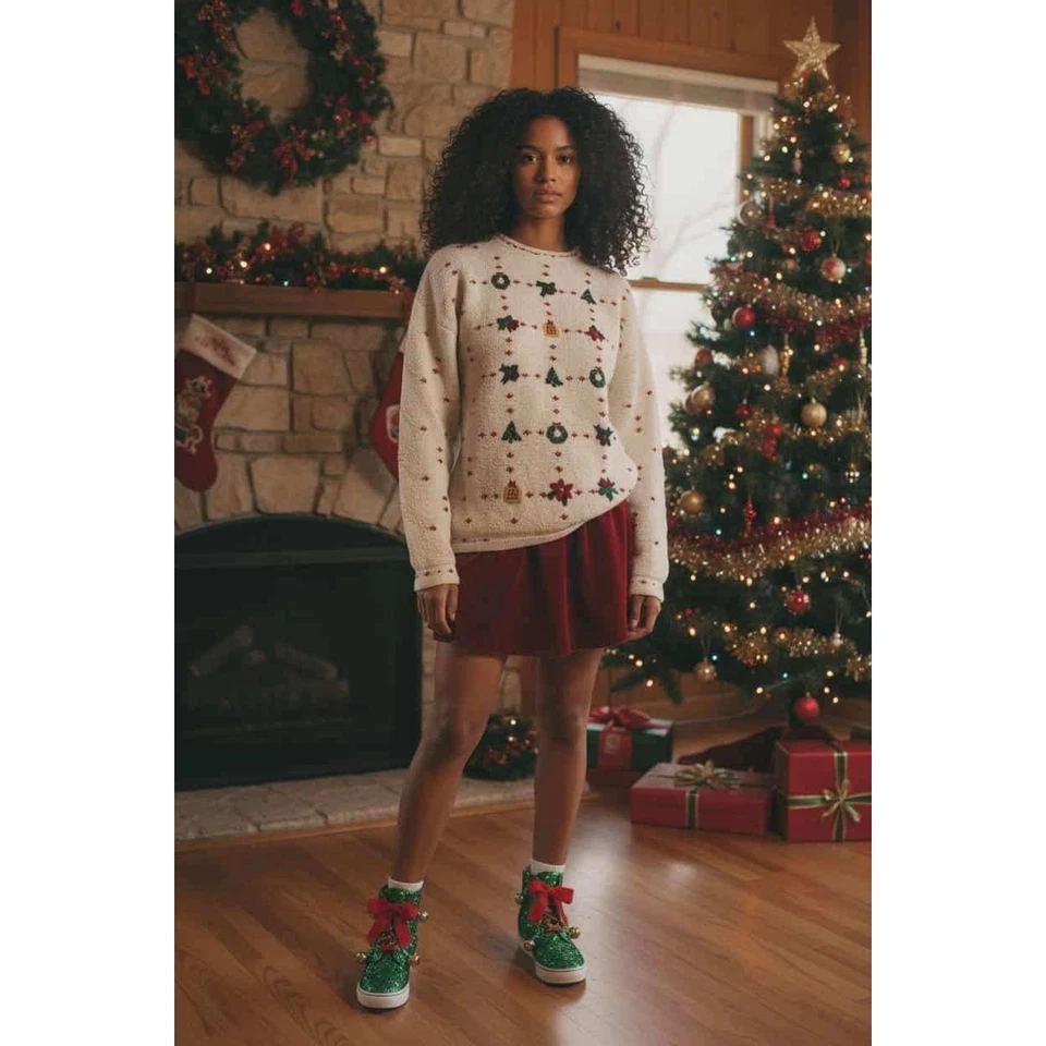 Suéter Navidad Algodón Lizsport Ramie Años 90 De Colección L Grandmacore Acogedor Cabaña Vacaciones Foto 3 de 4