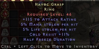 Diablo 2: Resurrected Dual Leech 5%ML/5%LL cold res 11 Rare Ring- PC-D2R - NL